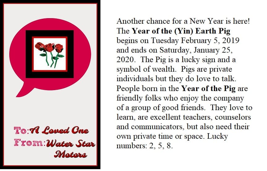 Greeting card for the Lunar New Year in 2019 (Year of the Earth Pig)